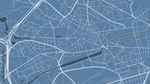 Blue Anderlecht map, city in Belgium. Streetmap municipal area.