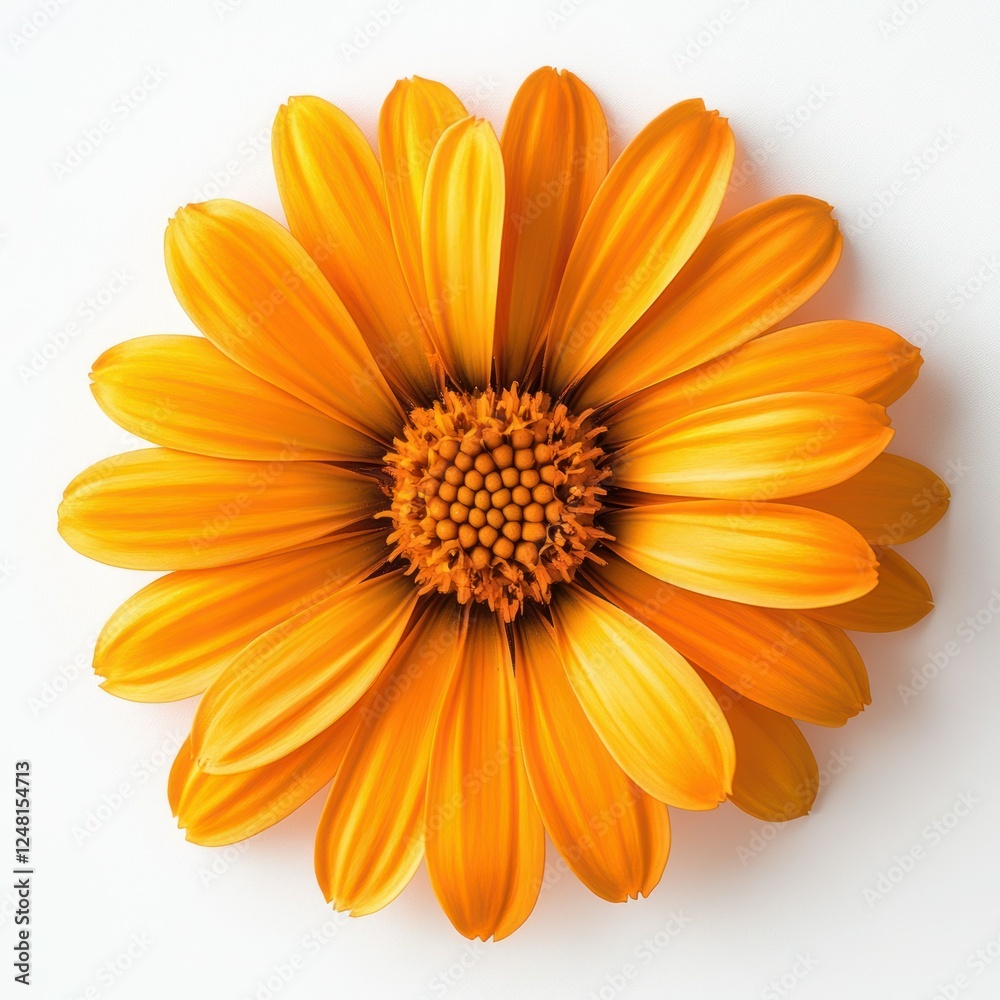 Single orange flower top view on white background Single orange flower top view on white background