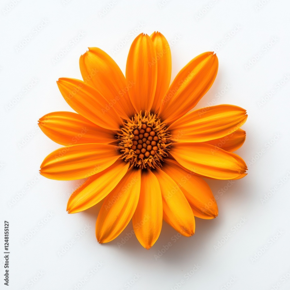 Obraz premium Single orange flower top view on white background