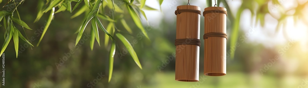A pair of binoculars hangs amidst lush green leaves, inviting adventures into nature's beauty and serenity at golden hour. A pair of binoculars hangs amidst lush green leaves, inviting adventures into nature's beauty and serenity at golden hour.
