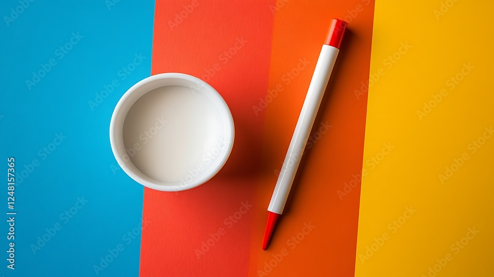 Dry erase marker set beside a stirring rod isolated on a colorful background