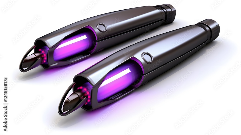 Minimalistic and Sleek Futuristic Plasma Arc Lighter with Glowing Purple Electrodes Displayed Against a Clean White Background Showcasing an Innovative and Cutting Edge Design Minimalistic and Sleek Futuristic Plasma Arc Lighter with Glowing Purple Electrodes Displayed Against a Clean White Background Showcasing an Innovative and Cutting Edge Design