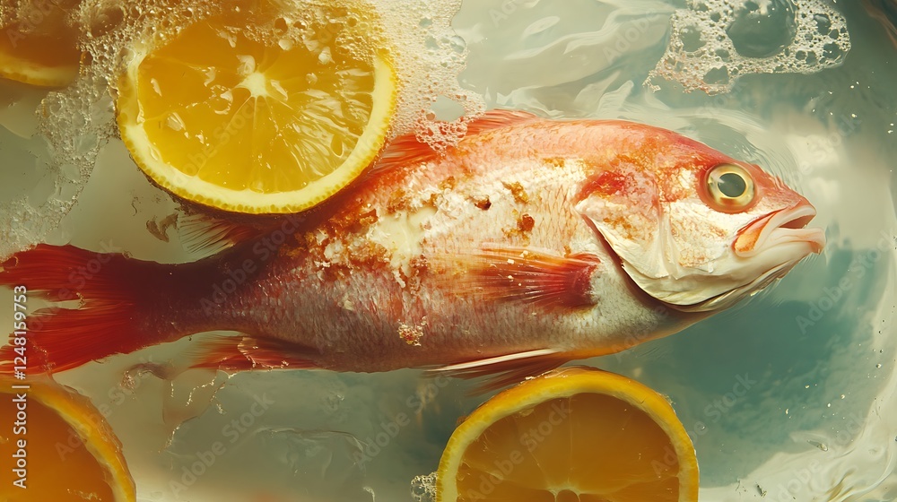 Fish on the grill accompanied by a luscious citrus slice