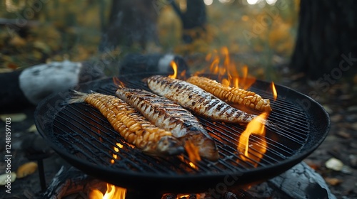 Obraz na płótnie Fish grilled over fire on the barbecue w salonie