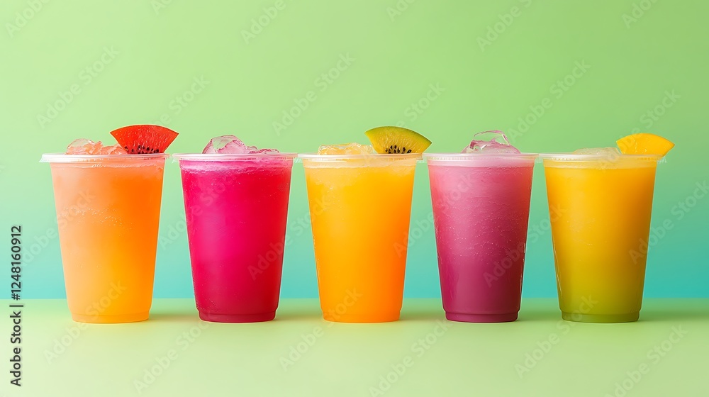 Four cups of fruit flavored vibrant drinks
