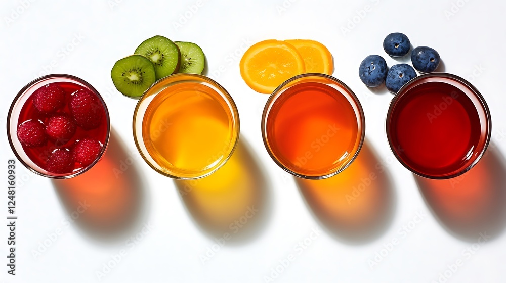 Four cups of fruit flavored vibrant drinks