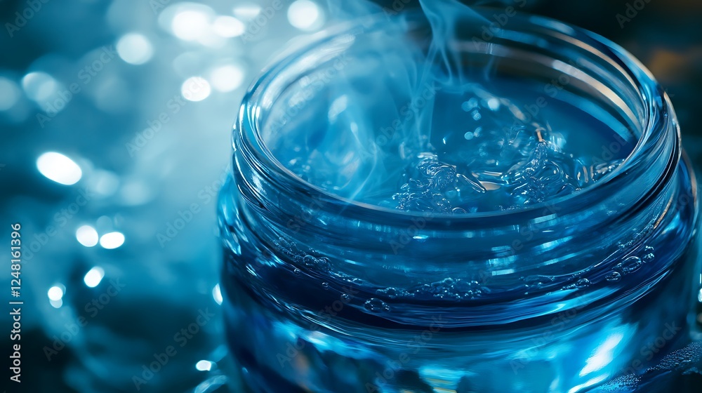 Fragrances inside a rigid solid jar with a blue hue
