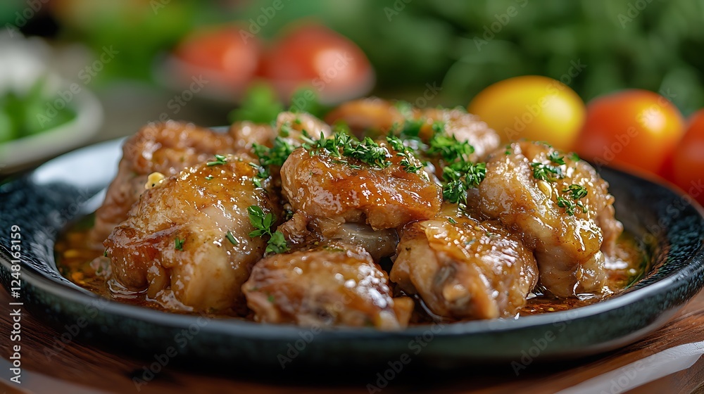 Fried chicken and pork with herbs is another menu that is popular because it is delicious isolated on a colorful background