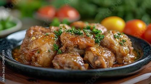 Obraz na płótnie Fried chicken and pork with herbs is another menu that is popular because it is delicious isolated on a colorful background w salonie