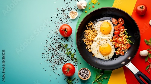 Obraz na płótnie Frying foods macrophotography isolated on a colorful background w salonie