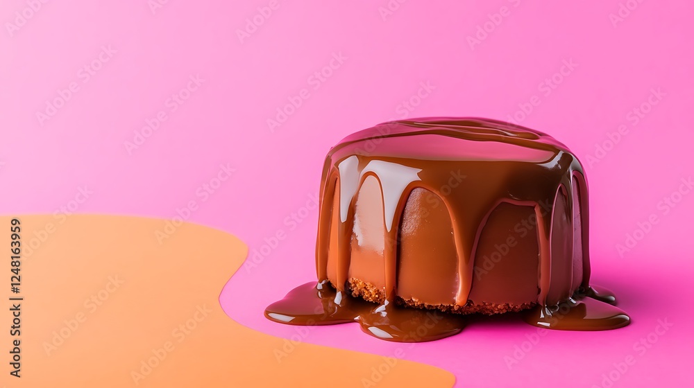 Ganache with salted caramel taste cream to fill or decorate desserts or cakes isolated on a colorful background