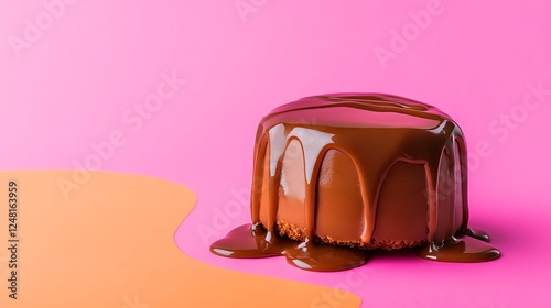 Obraz na płótnie Ganache with salted caramel taste cream to fill or decorate desserts or cakes isolated on a colorful background w salonie