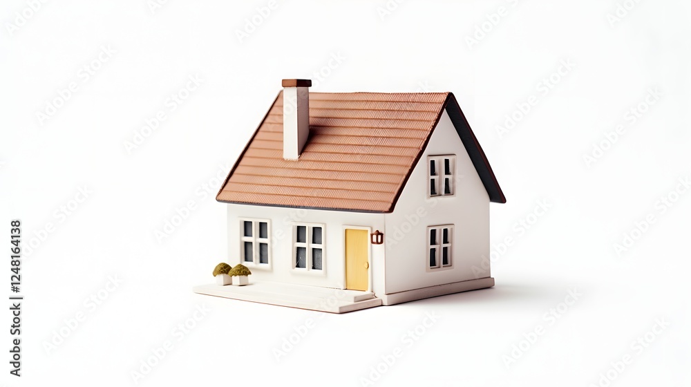 Closeup of a small house model with a Sold sticker placed on it isolated on a clean white surface representing a successful real estate transaction and closed property deal Closeup of a small house model with a Sold sticker placed on it isolated on a clean white surface representing a successful real estate transaction and closed property deal