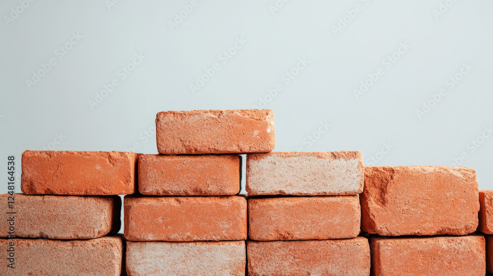 Obraz premium Stack of red bricks against a light background.