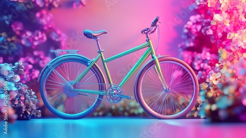 Obraz na płótnie Green sporty bicycle made of with gears used for racing parked in the street isolated on a colorful background w salonie