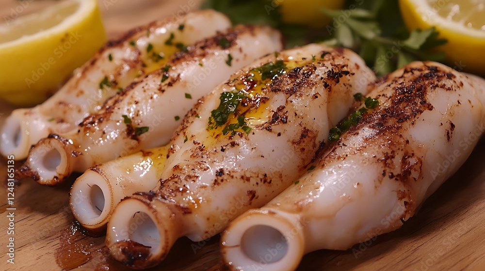 Grilled squid at a market for seafood