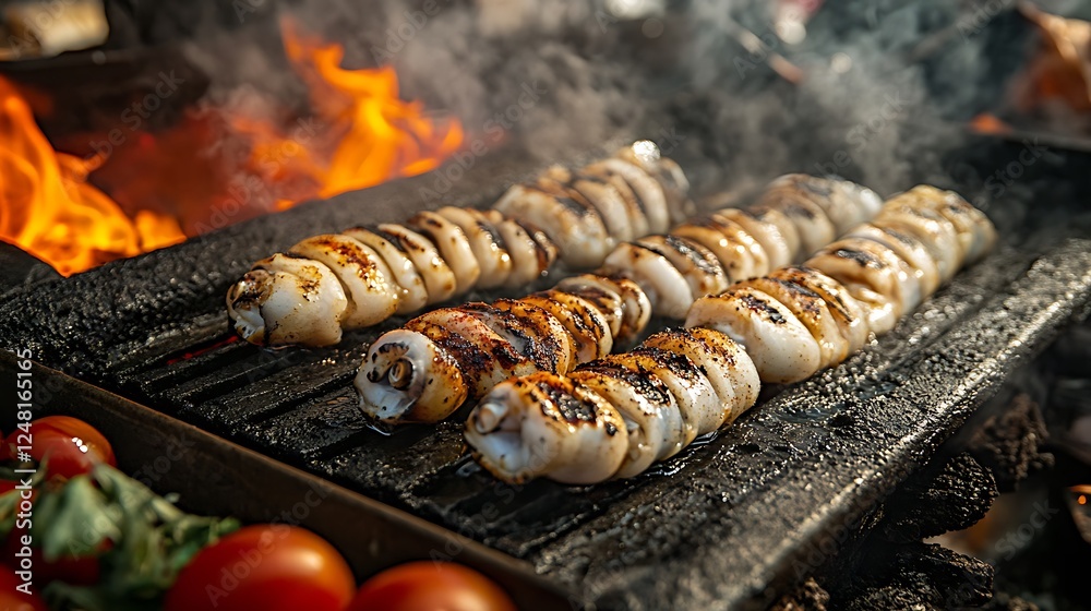 Grilled squid at a market for seafood