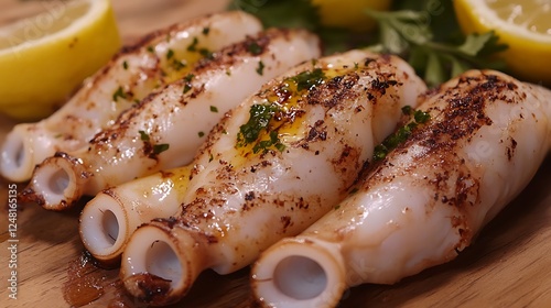 Obraz na płótnie Grilled squid at a market for seafood w salonie