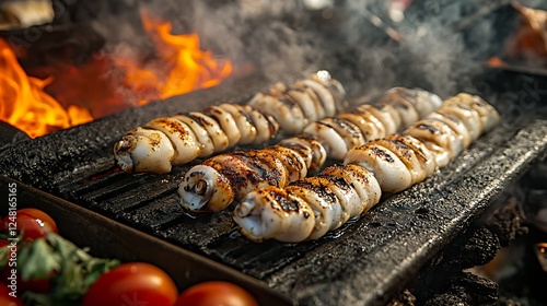 Obraz na płótnie Grilled squid at a market for seafood w salonie