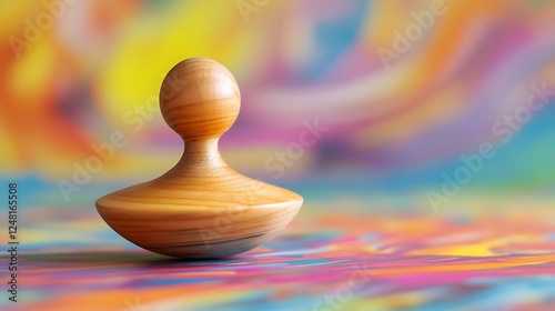 Obraz na płótnie Hand turned wooden spinning top holding a korfball isolated on a colorful background w salonie
