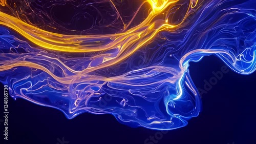 Dynamic Blue and Gold Fluid Motion Background - Made with Generative AI
