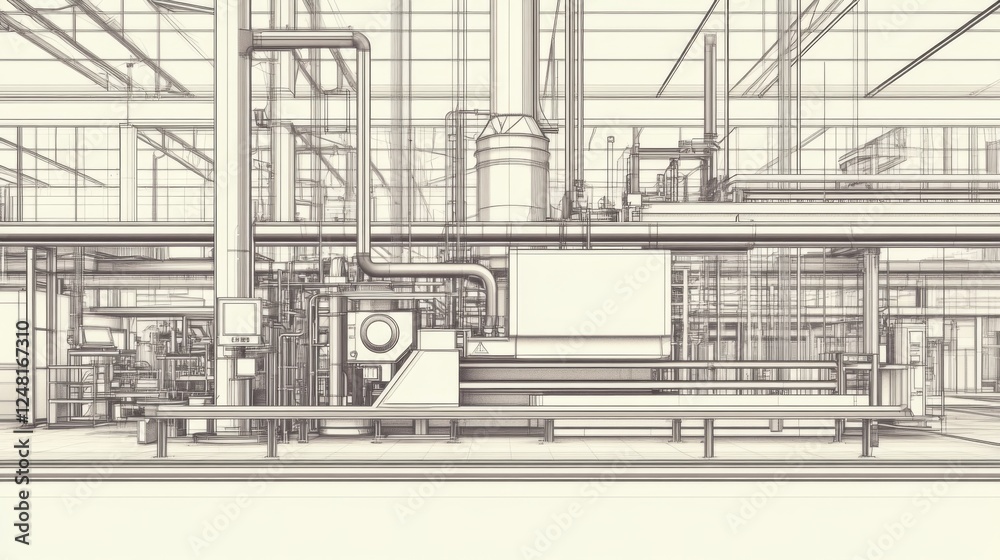 Industrial factory blueprint, interior view. Possible use Architectural visualization Industrial factory blueprint, interior view. Possible use Architectural visualization