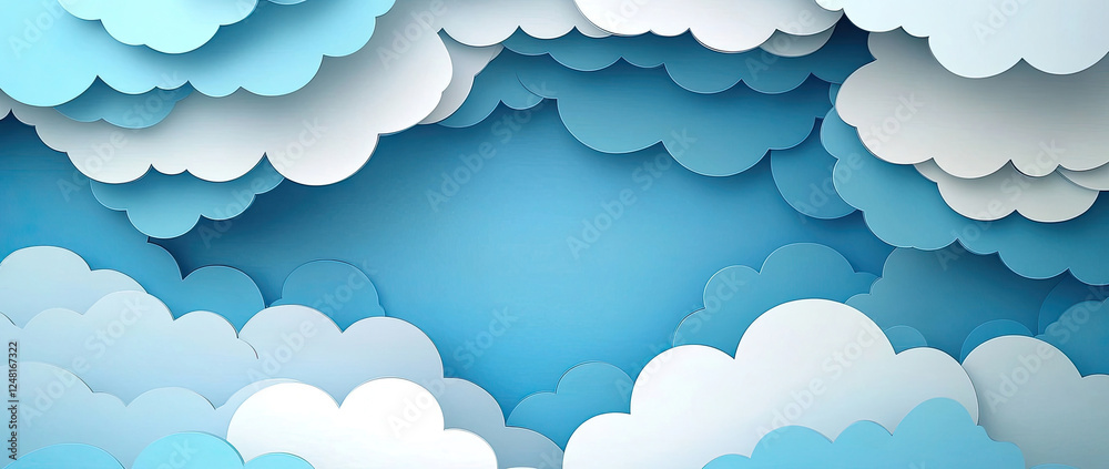 Abstract Paper Cloud Border with Blue Sky Background Abstract Paper Cloud Border with Blue Sky Background