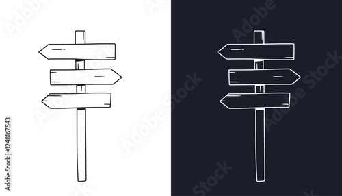 Directional Signpost with Multiple Arrows Line Art Vector 
