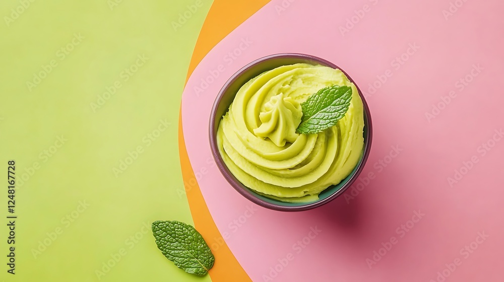 Homemade avocado mousse with mint isolated on a colorful background