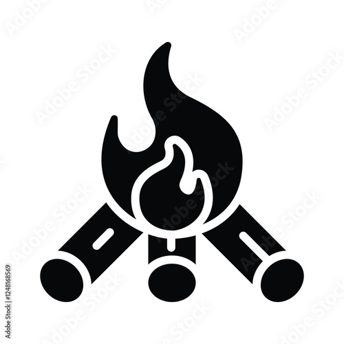 A blazing campfire representing camping, warmth, and outdoor fun.