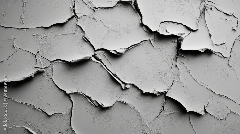 Obraz premium Cracked White Plaster Wall with Peeling Paint Texture Background