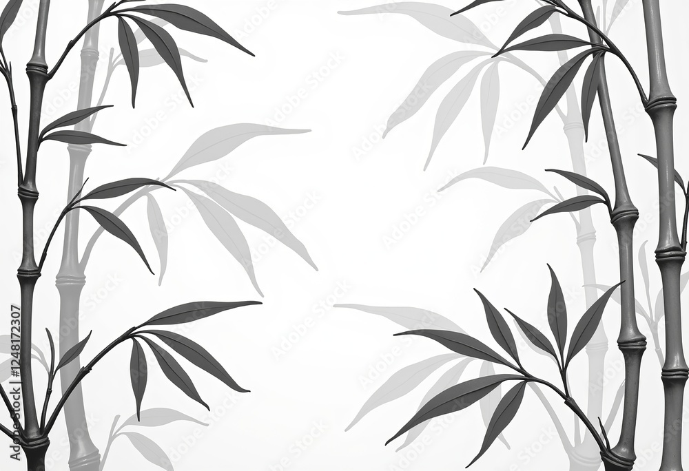 Naklejka premium Serene Bamboo Leaf Pattern in Gentle Gray: Ideal for Creating Calming and Elegant Backgrounds for Websites, Invitations, and Packaging.