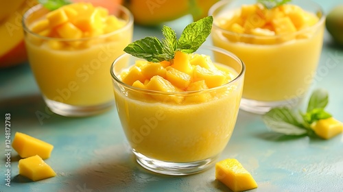 Obraz na płótnie Mango sago pudding other isolated on a colorful background w salonie