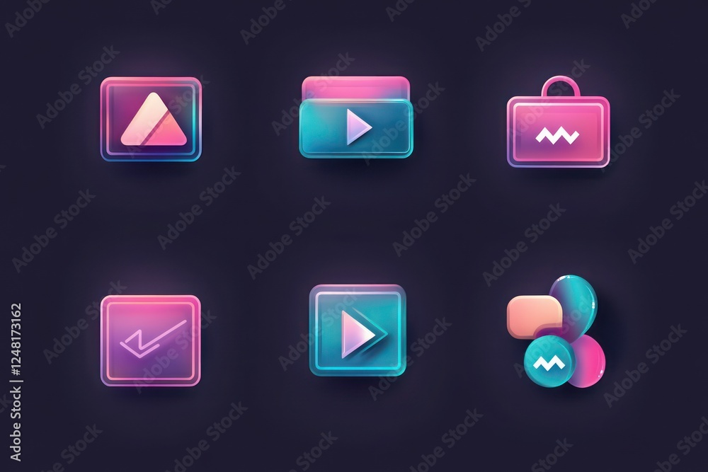 Minimalistic icons for downloading, uploading, and retrieving data, illustrated with clean lines and gradients. Minimalistic icons for downloading, uploading, and retrieving data, illustrated with clean lines and gradients.