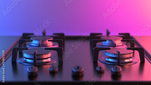 Obraz na płótnie Modern and fashionable five ring gas cooking hob isolated on a colorful background w salonie
