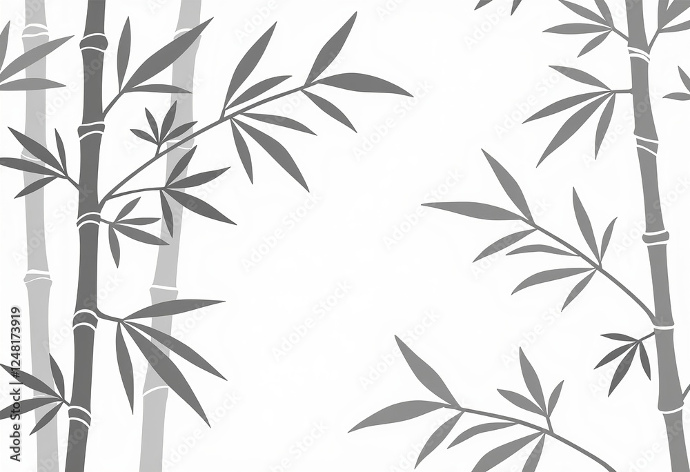 Fototapeta premium Nature-Inspired Bamboo Leaf Pattern: Delicate Silhouettes on a Calm Gray Backdrop for a Minimalist, Modern Aesthetic in Your Design Projects.