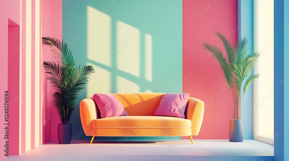 Modern style conceptual interior room illustration isolated on a colorful background