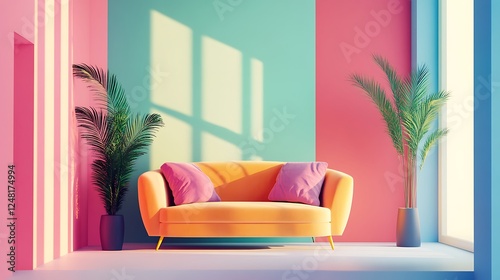 Obraz na płótnie Modern style conceptual interior room illustration isolated on a colorful background w salonie