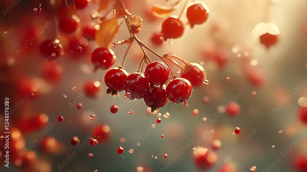 Numerous new pure crimson berry seeds are popping and falling everywhere