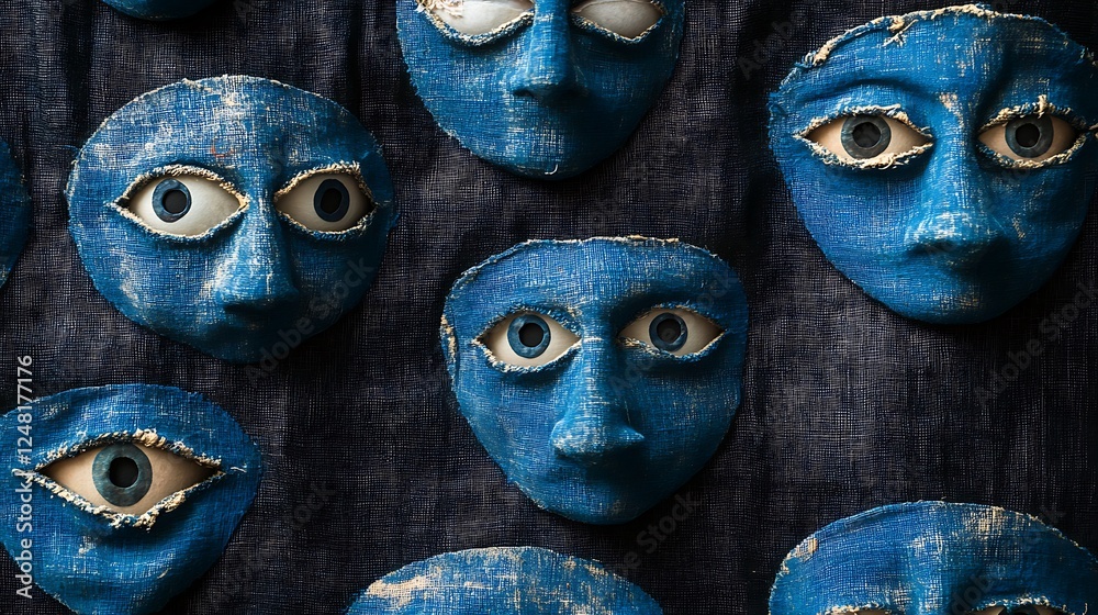 Ocular masks made of azure linen on a black backdrop