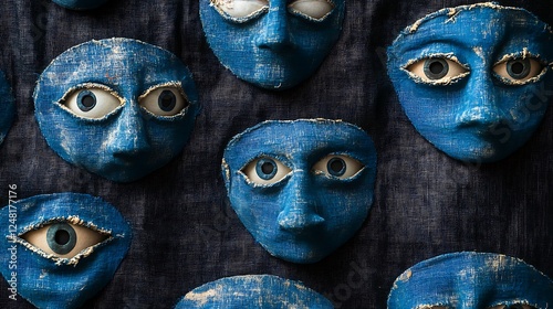 Obraz na płótnie Ocular masks made of azure linen on a black backdrop w salonie
