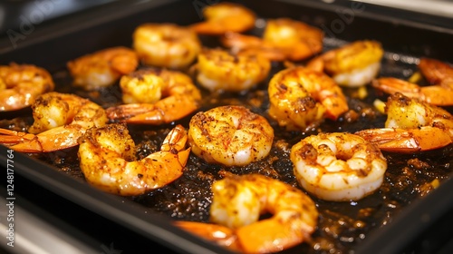 Obraz na płótnie On a black origins grilled shrimp with spices and a smooth spicy lemony sauce w salonie