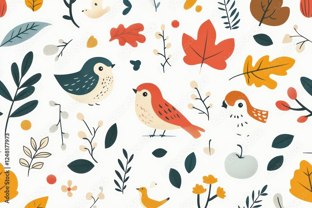 Fototapeta premium Seamless seasonal patterns showcasing the essence of spring, summer, autumn, and winter in a flat vector style.