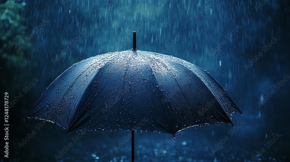 One an umbrella a representation of tenacity and isolation hangs in a deluge