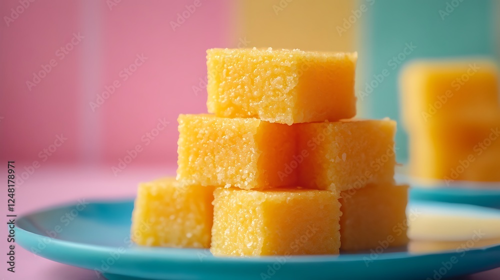 Wet cake is a traditional Indonesian snack that has a soft tender texture and contained much water isolated on a colorful background