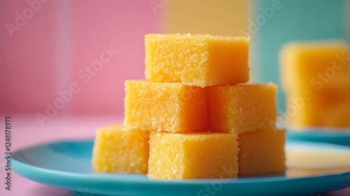 Obraz na płótnie Wet cake is a traditional Indonesian snack that has a soft tender texture and contained much water isolated on a colorful background w salonie