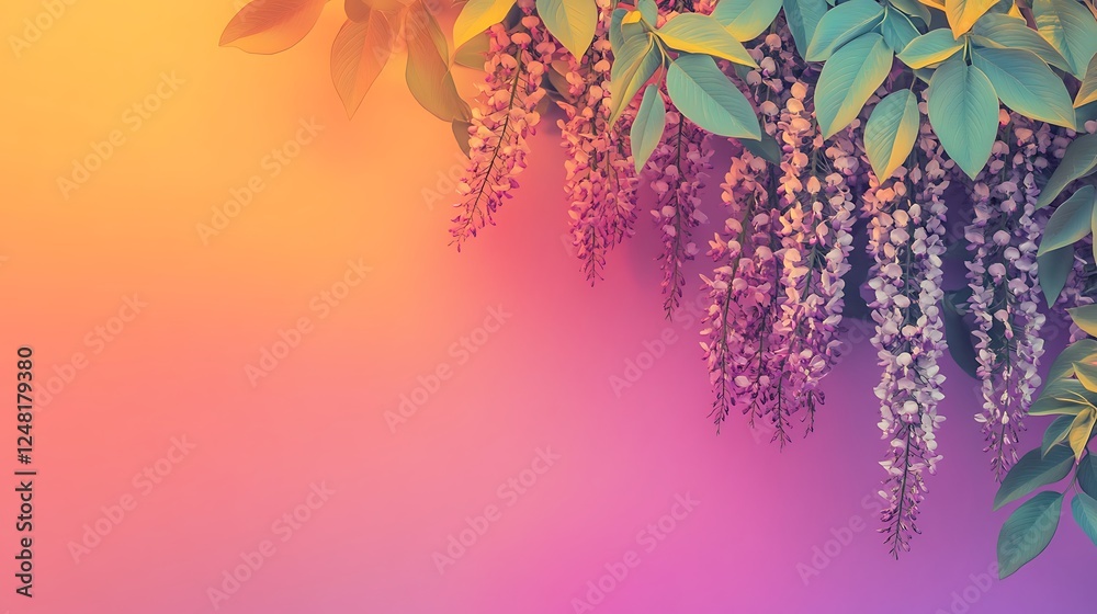 Wisteria plant with flower growing in park isolated on a colorful background