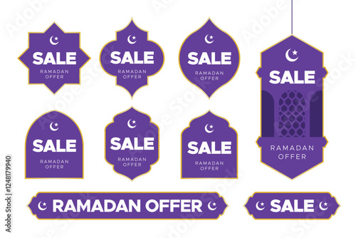 Set of Ramadan Sale Labels. Eid Offer Discount Tag Collection, discount, mega and Big sale, special offer. Vector illustration