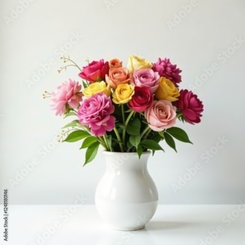 Wallpaper Mural Vibrant blooms in a pristine white vase, stark white backdrop , photography, event flowers, vase Torontodigital.ca