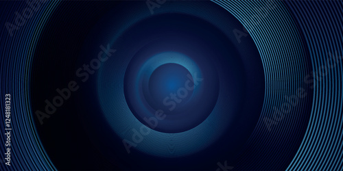 Abstract glowing geometric lines on dark background. Elegant shiny blue rounded lines pattern. Modern futuristic graphic.